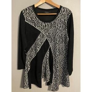 Calessa Tunic Shirt Womens XL Black White Zebra Animal Print Long Sleeve Top